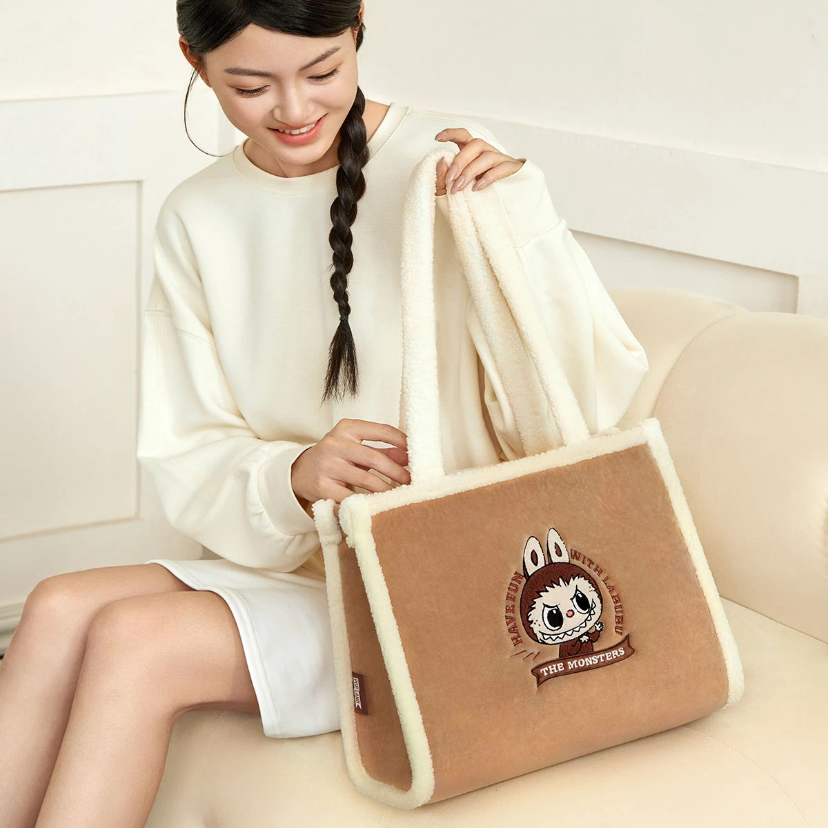 Classic Bag Series- LABUBU Plush Tote Bag (Brown) 2 Classic Bag Series- LABUBU Plush Tote Bag (Brown) - Image 2